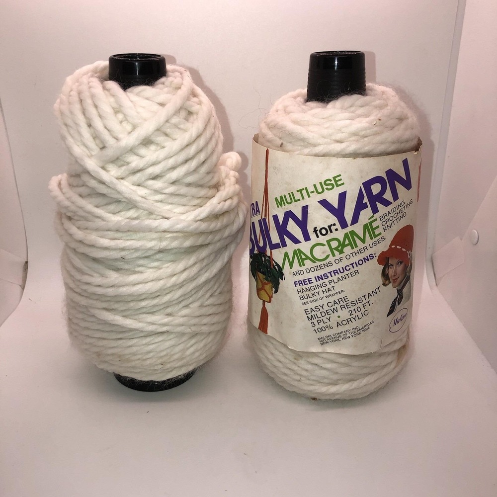 NOS Vintage Bulky Yarn for Macrame 3 PLY 210 FT. Acrylic 1 New 1 Partial Skein